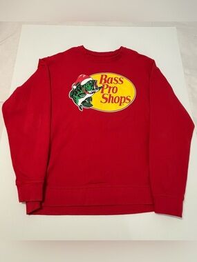 Bass Pro Shops Santa Bass Christmas Crewneck Sweatshirt Red Holiday L